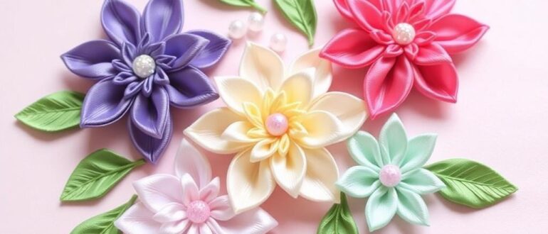 Канзаши цветы из атласных лент