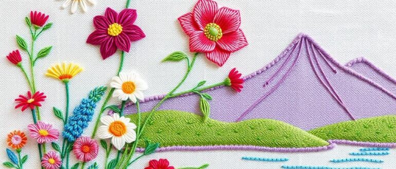 Вышивка гладью цветы и пейзажи